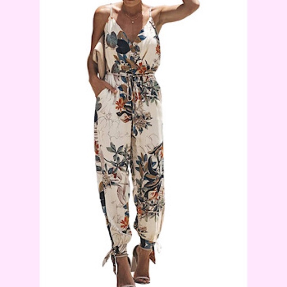 🆕Floral Strap Sleeveless Wide Leg Split Jumpsuit